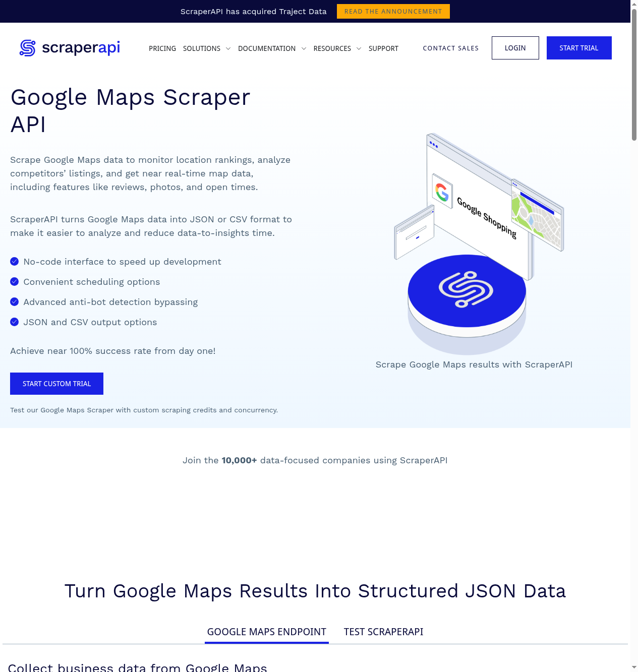 ScraperAPI Google Maps product page
