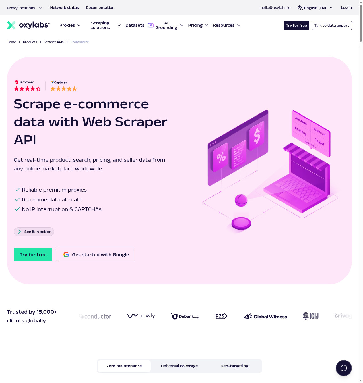 Oxylabs Google Shopping scraper product page