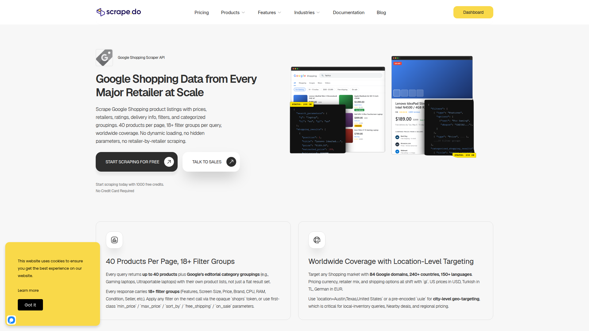 Scrape.do Google Shopping API product page