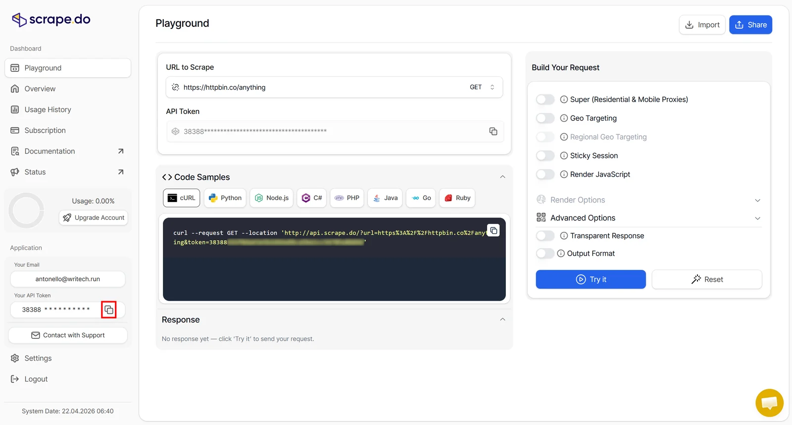 Copying your Scrape.do API token