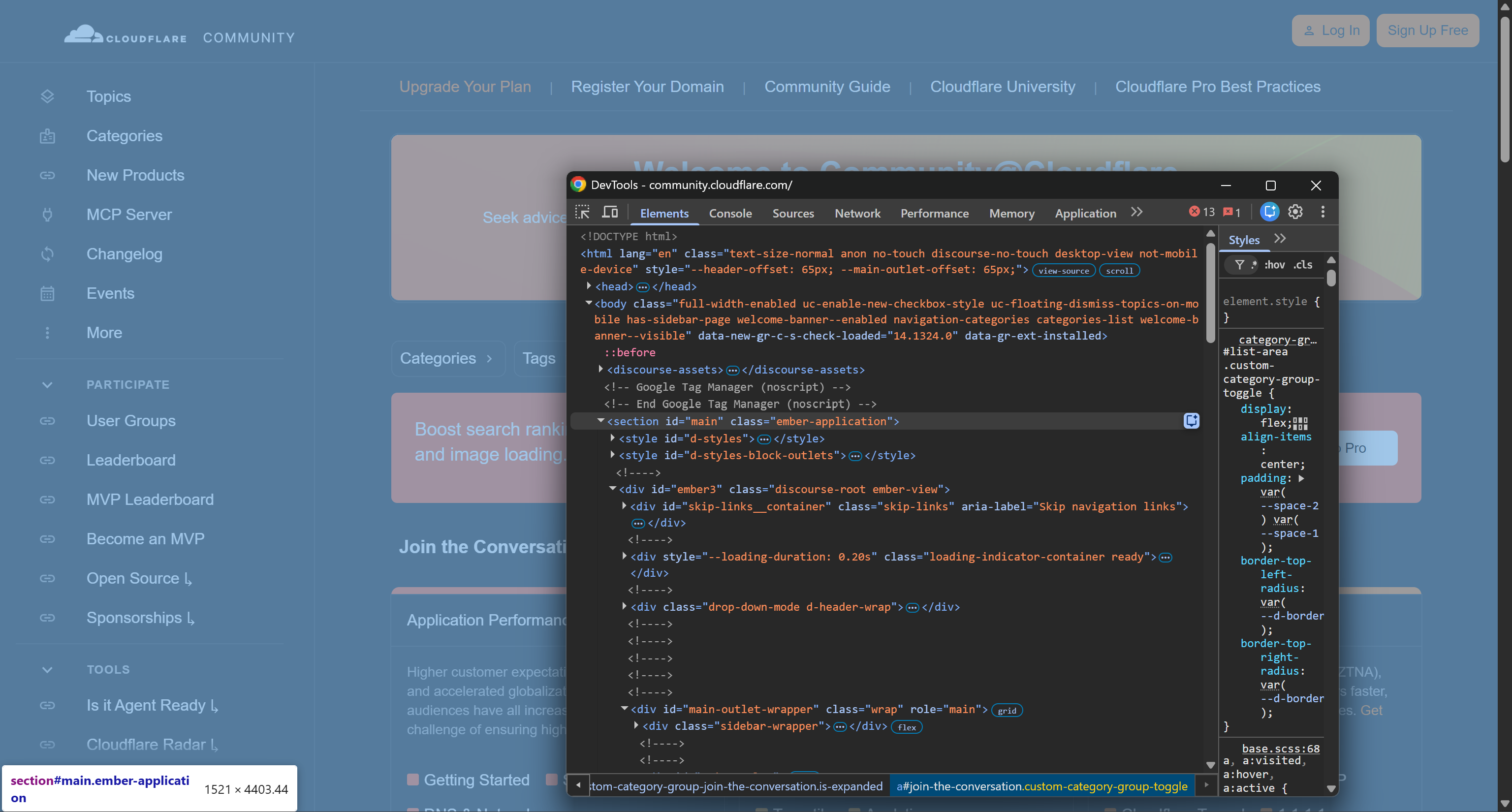 Note that the main content page is in the “#main” container