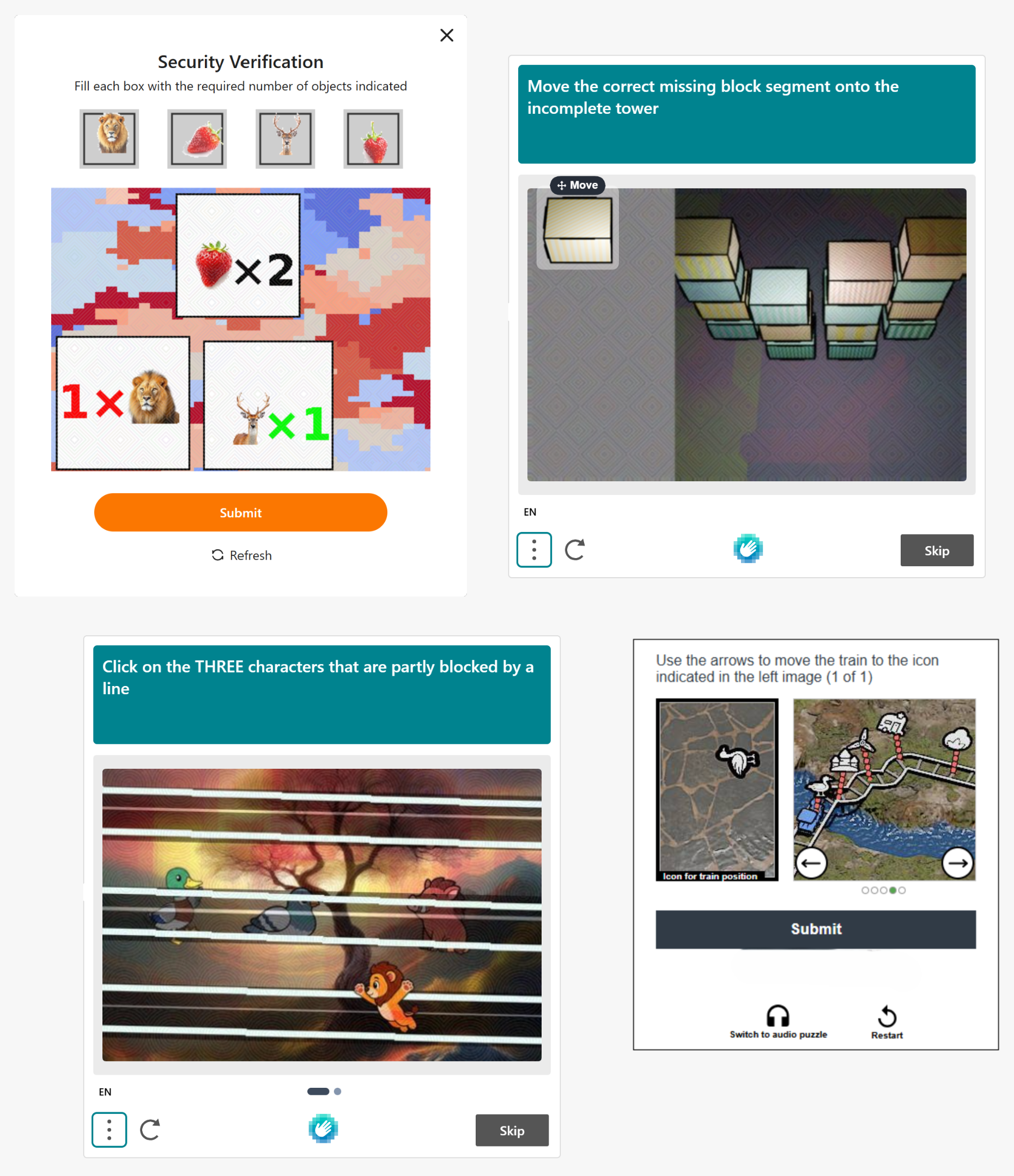 Example of recent CAPTCHAs