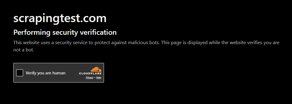 Cloudflare managed challenge page with a Turnstile Verify you are human checkbox shown before the website loads