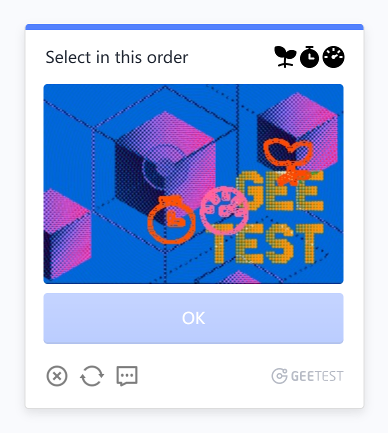 Interactive CAPTCHA from GeeTest asking to select icons in a specific order