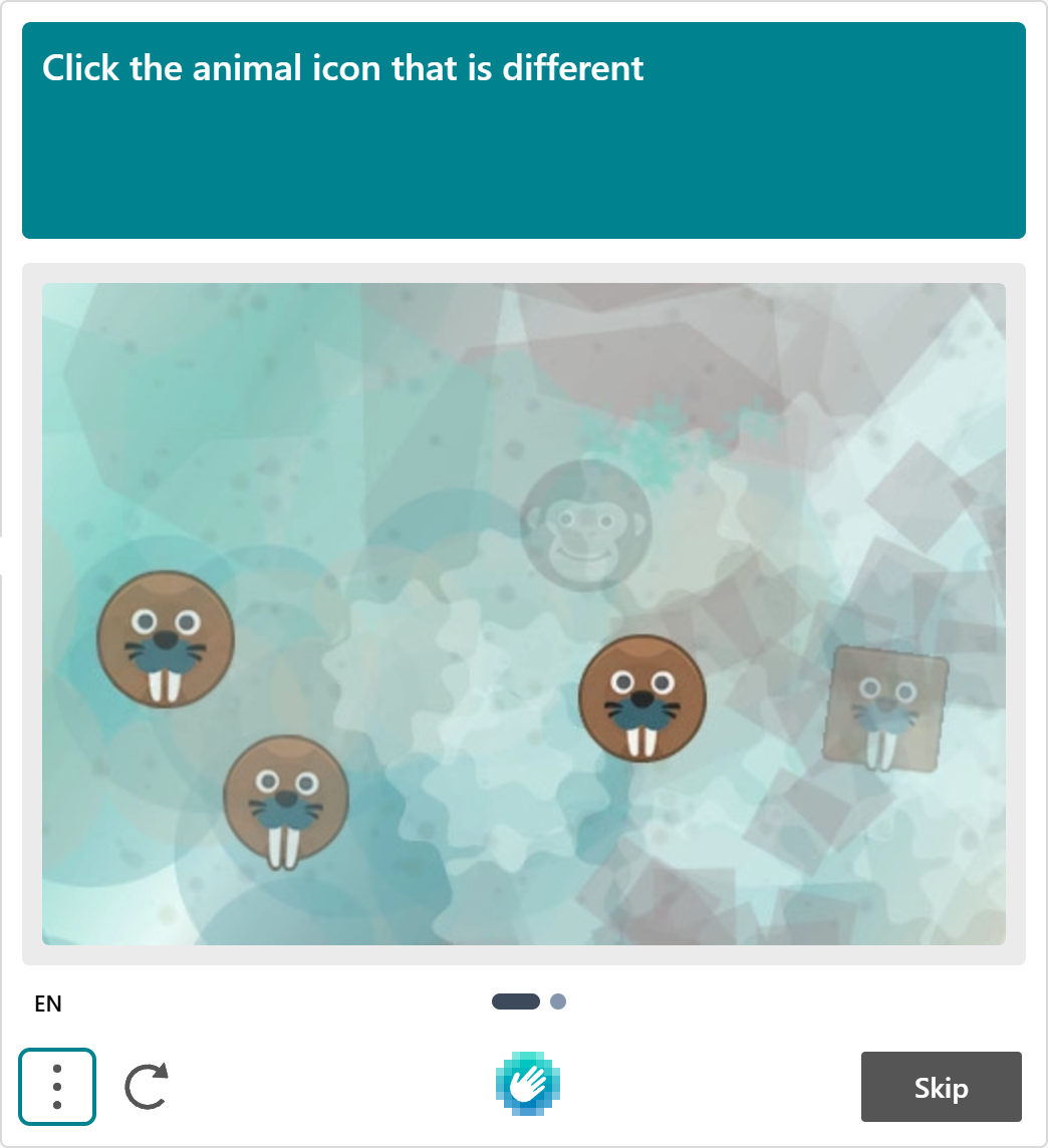 Image recognition CAPTCHA from hCaptcha asking to click the animal icon that is different