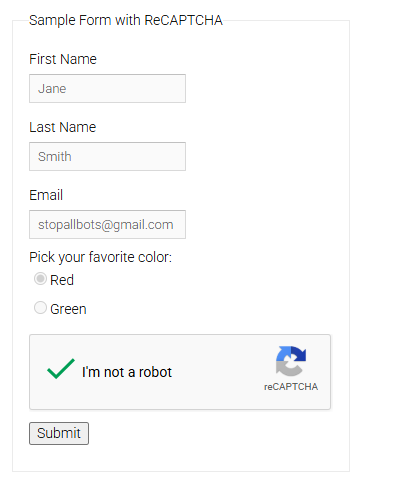 reCAPTCHA v2 checkbox passed with a single click, green tick next to I'm not a robot and no image challenge shown