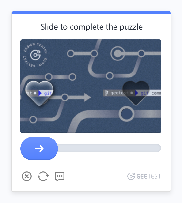 Slider CAPTCHA from GeeTest asking to slide a heart-shaped puzzle piece into its matching gap