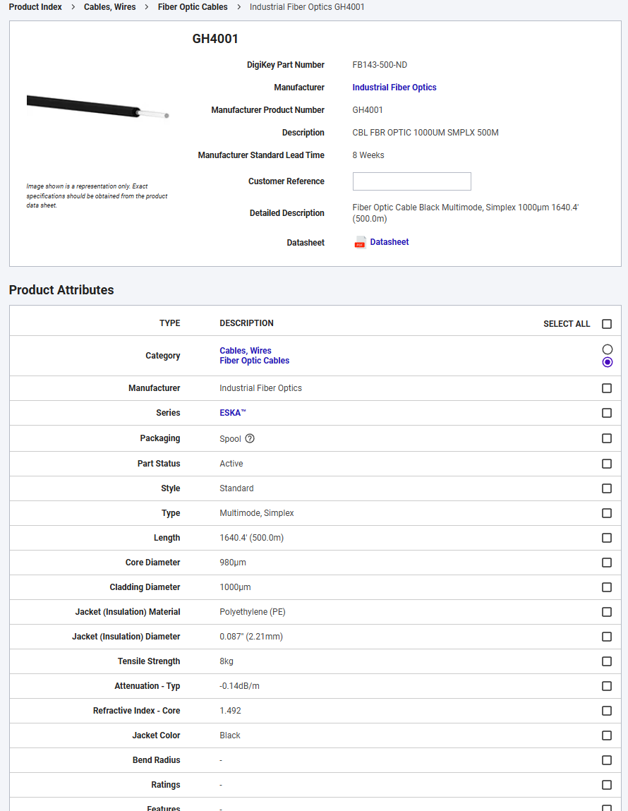 DigiKey product attributes table and dynamic key-value extraction