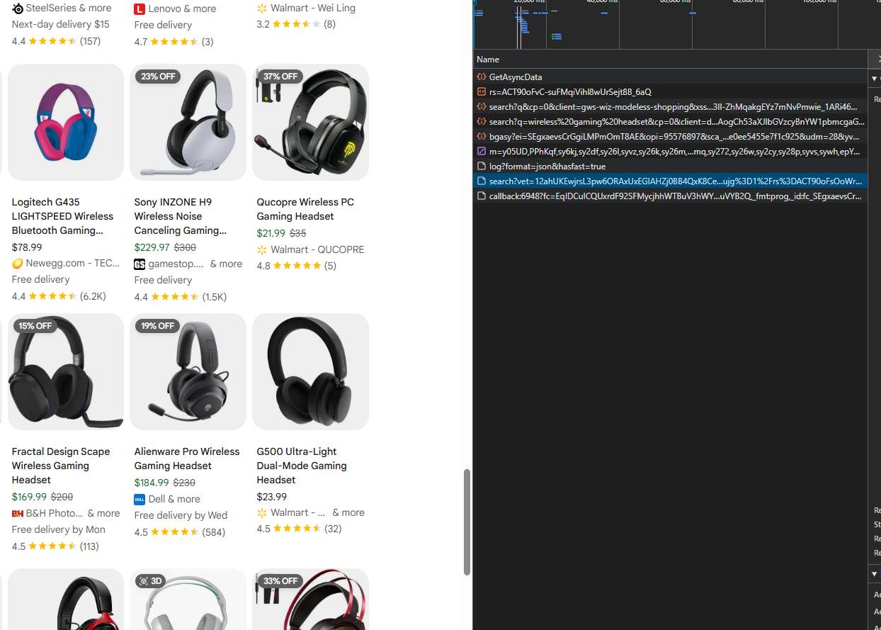 google shopping async requests on scroll