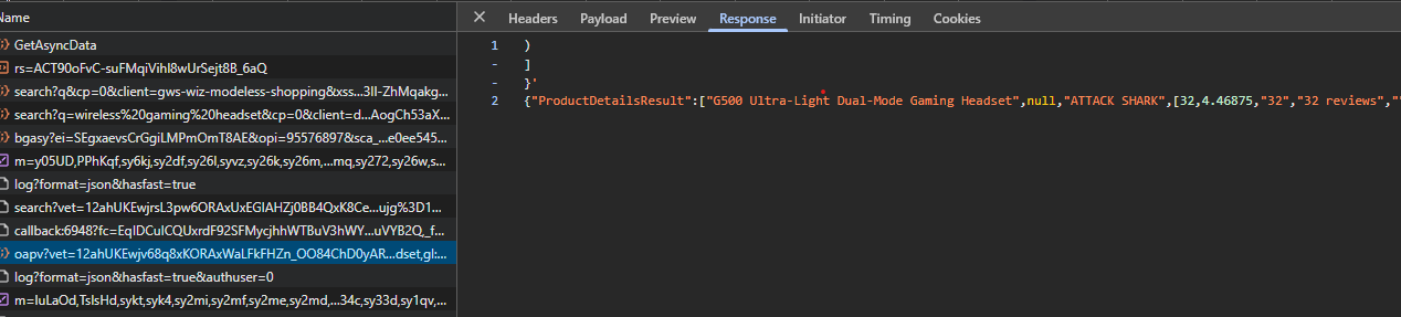 google shopping detail response