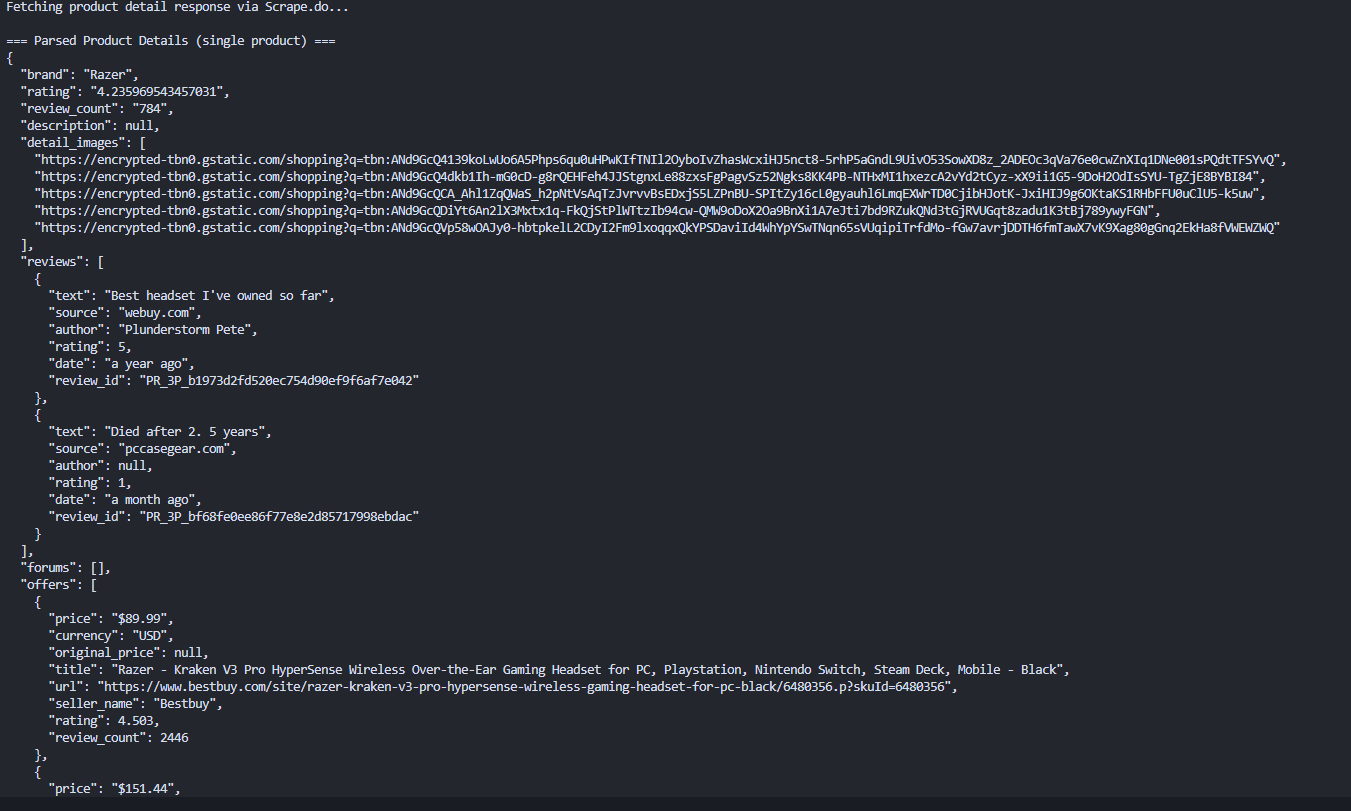 google shopping single product detail output