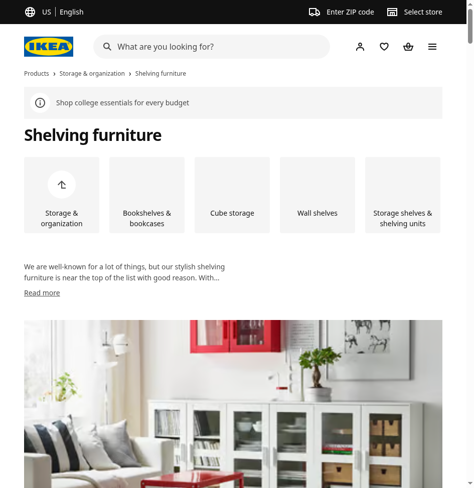 IKEA shelving furniture category page