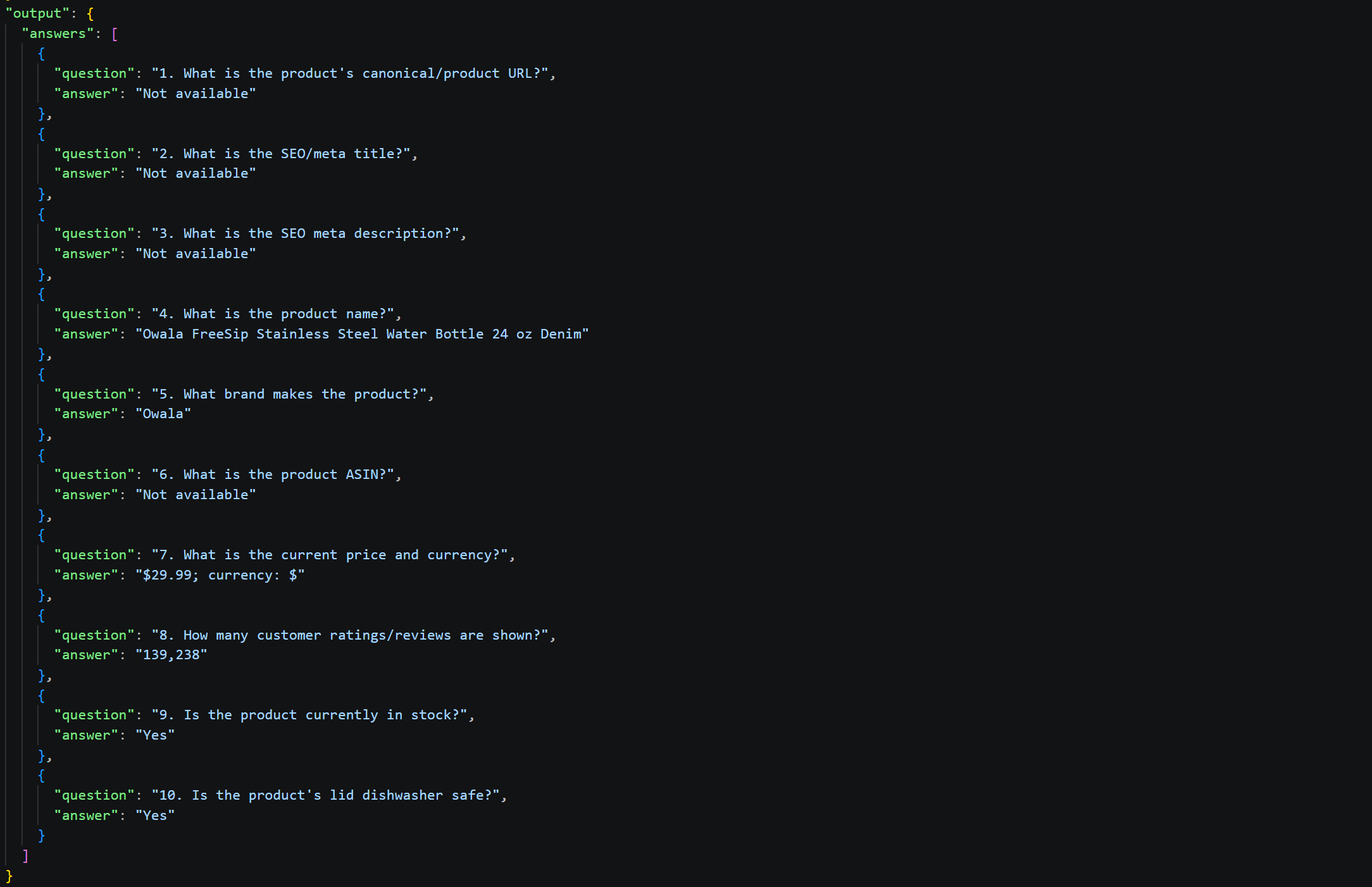 The responses produced by the AI in run #1 from PDF