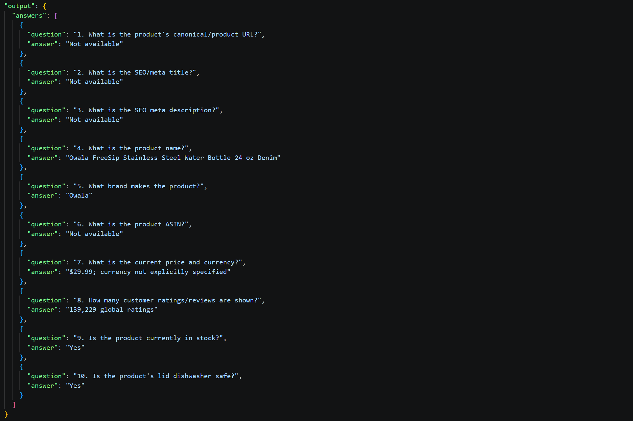 The responses produced by the AI in run #1 from the screenshot