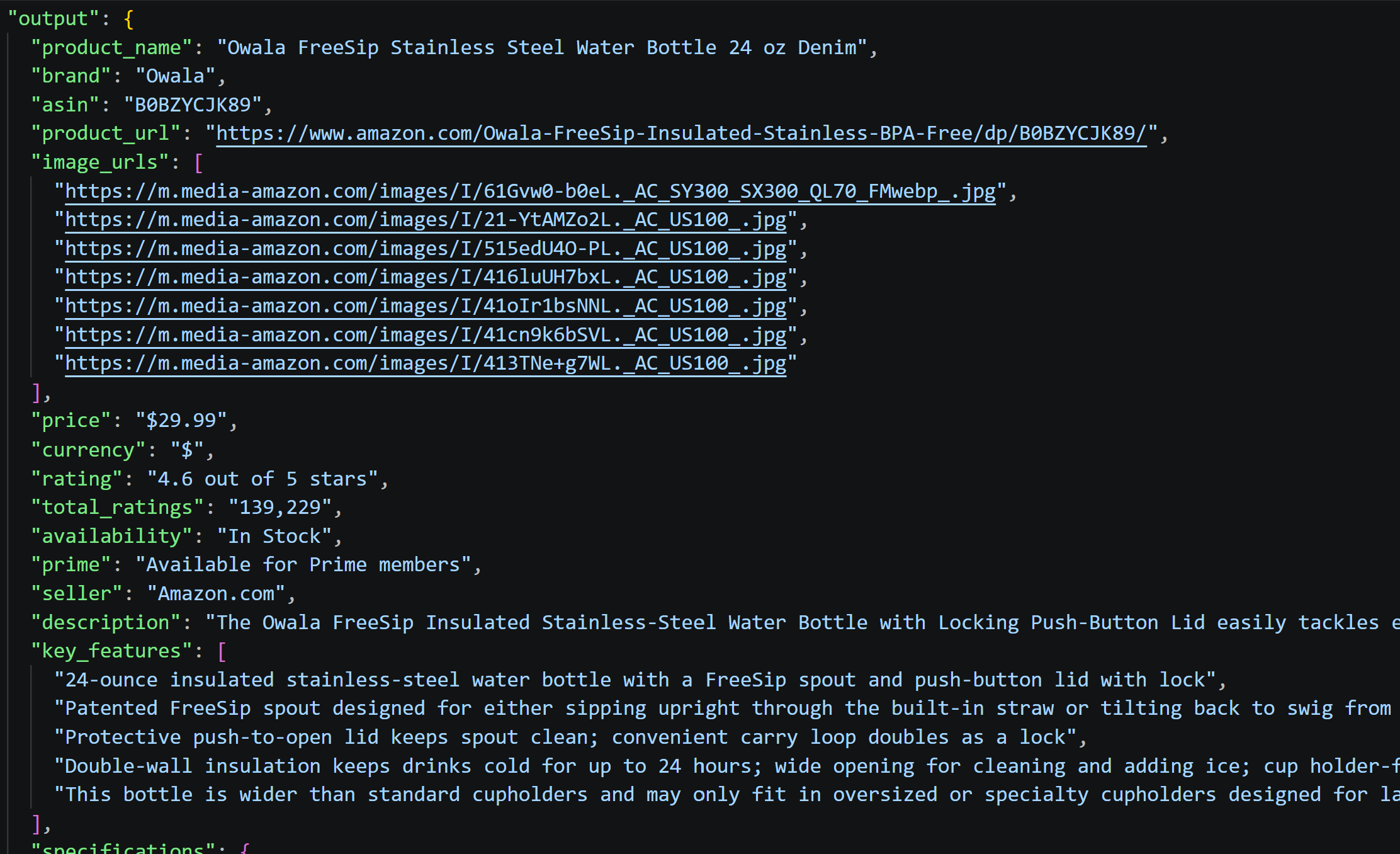 The scraped data produced by the AI in run #1 from AI-ready Markdown