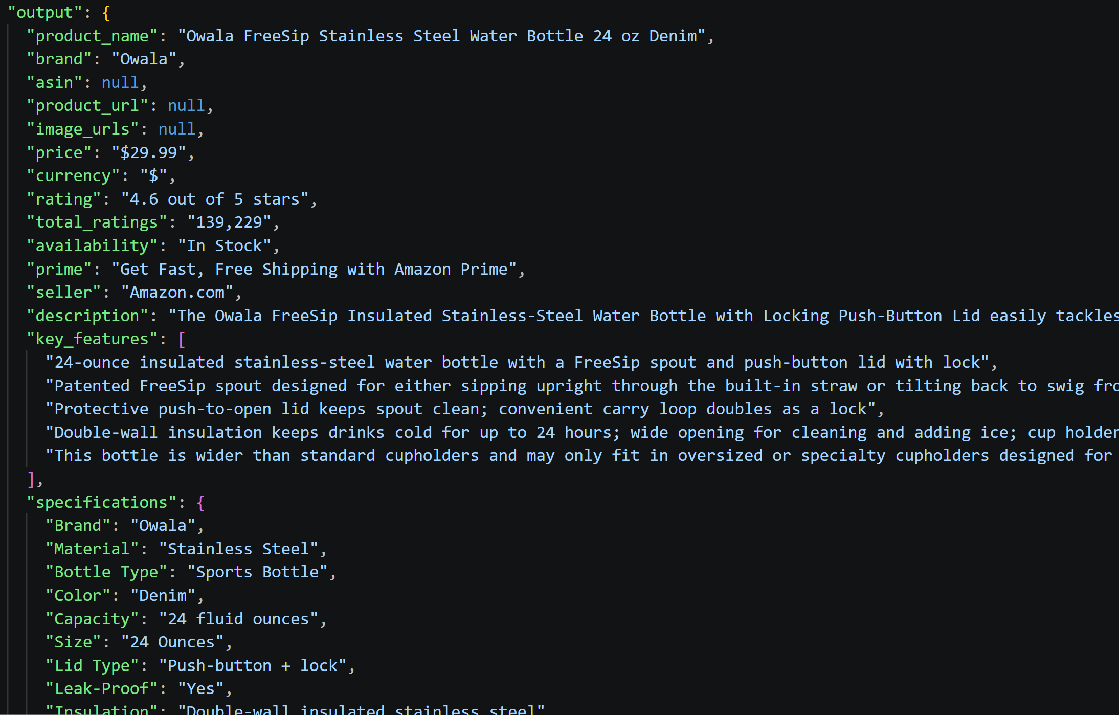 The scraped data produced by the AI in run #1 from plain text