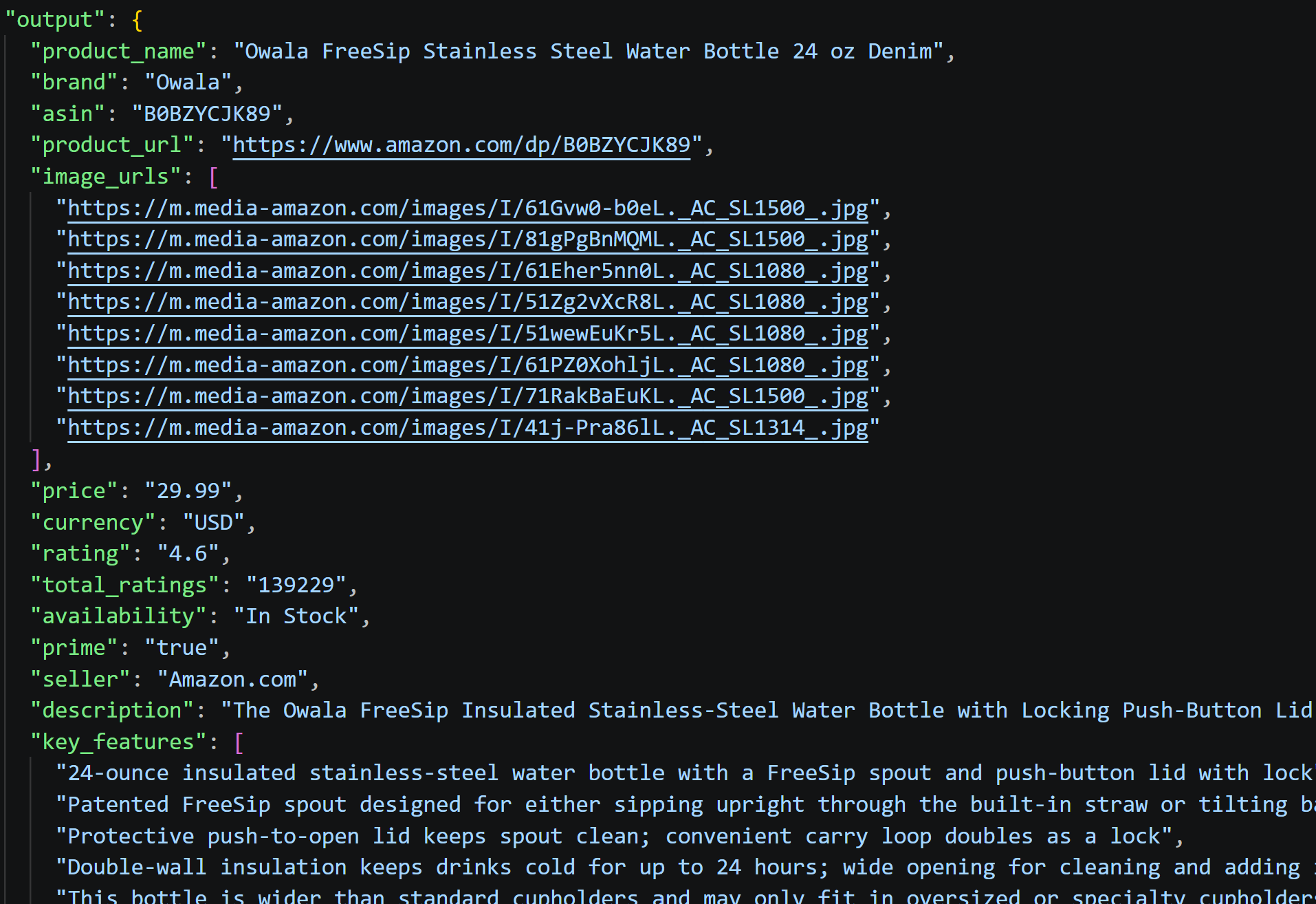 The scraped data produced by the AI in run #1 from XML