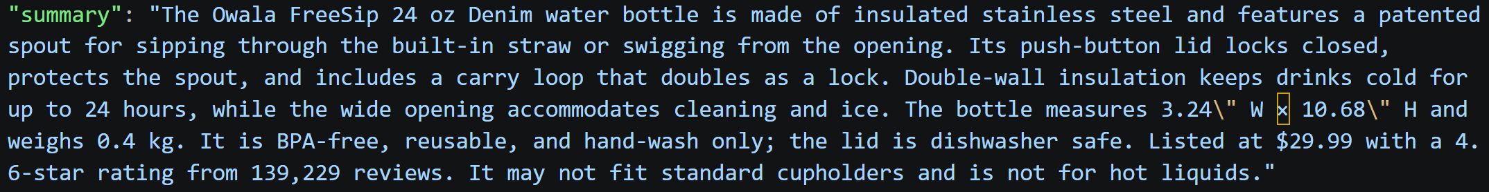 The summary produced by the AI in run #1 from AI-ready Markdown
