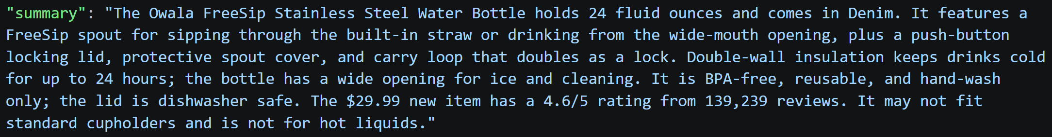 The summary produced by the AI in run #1 from HTML