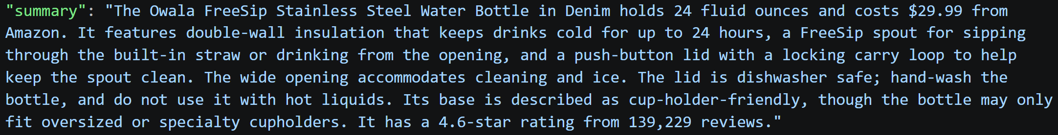The summary produced by the AI in run #1 from the screenshot