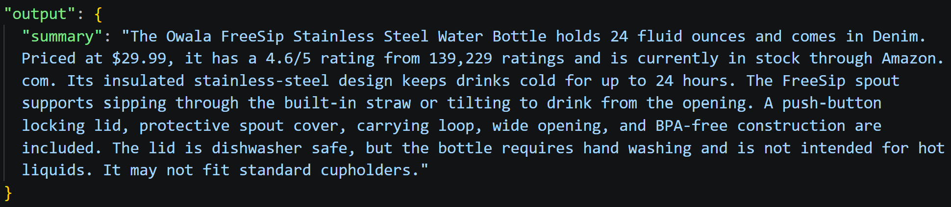 The summary produced by the AI in run #1 from XML