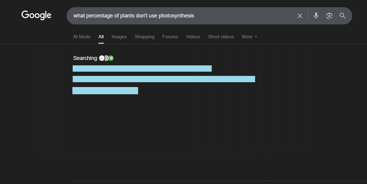 Google SERP showing the deferred "Searching" state before the AI Overview has finished generating