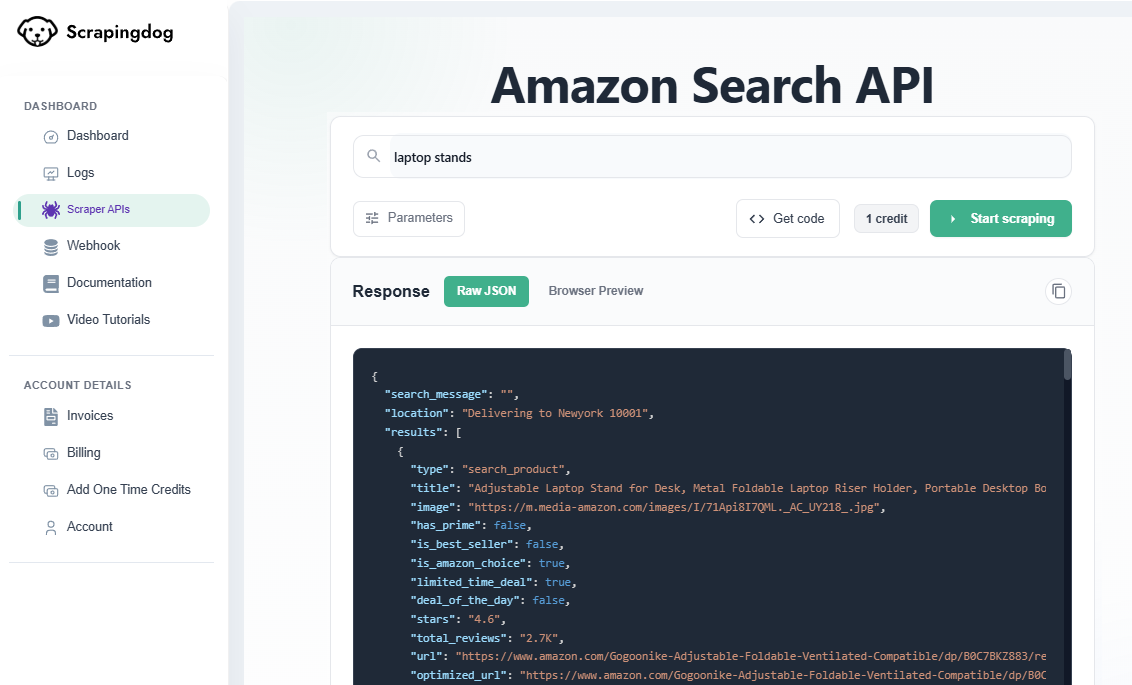 scrapingdog amazon scraper