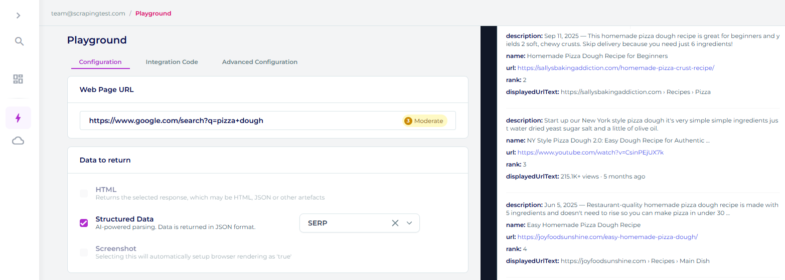 Zyte SERP API response