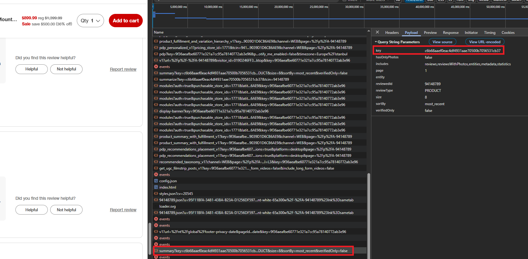 DevTools Network tab showing the nova API key on a r2d2 request