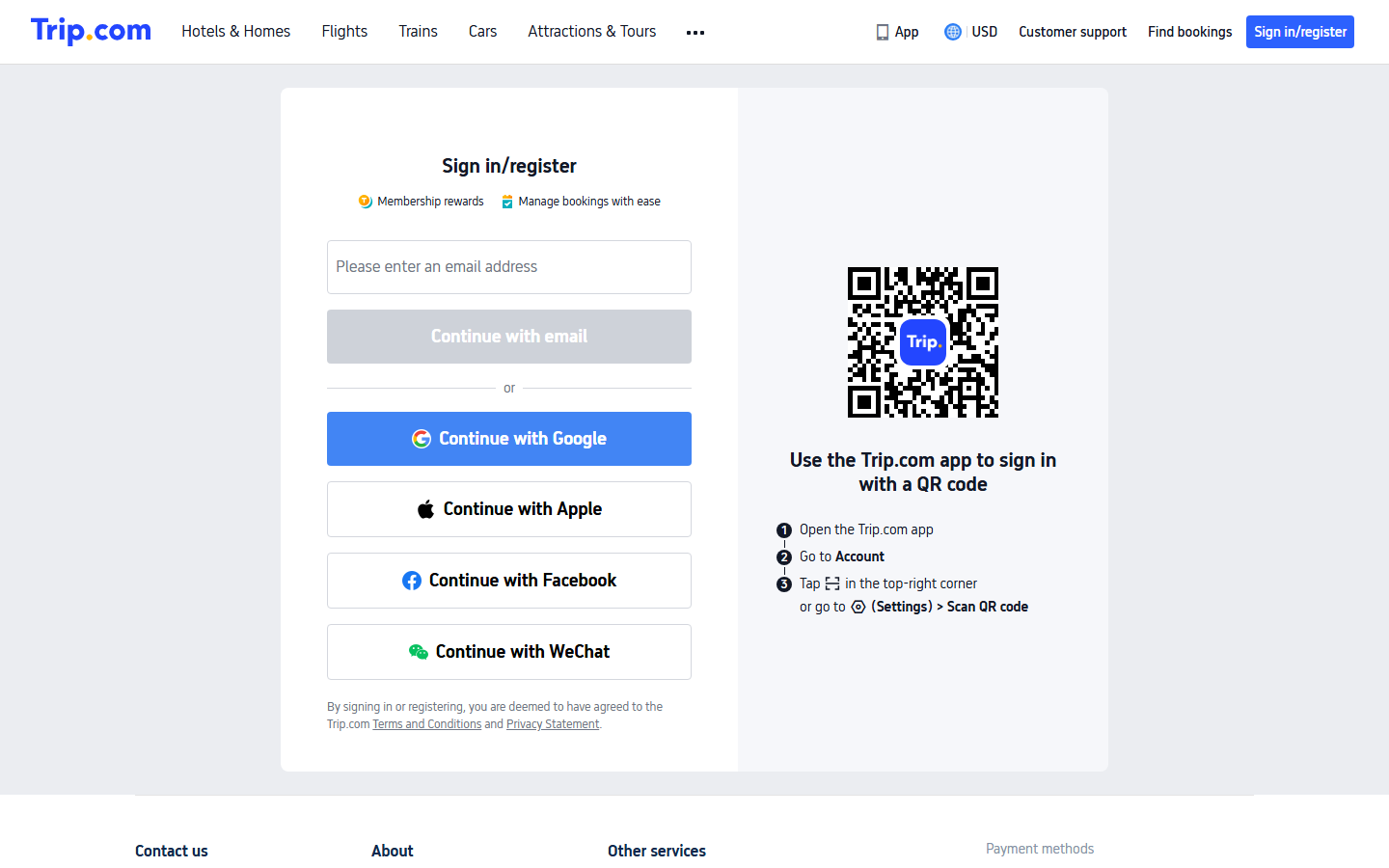 A headless browser on a Trip.com hotel detail URL receives the sign-in page while plain requests gets the 500 KB RSC page for the same URL