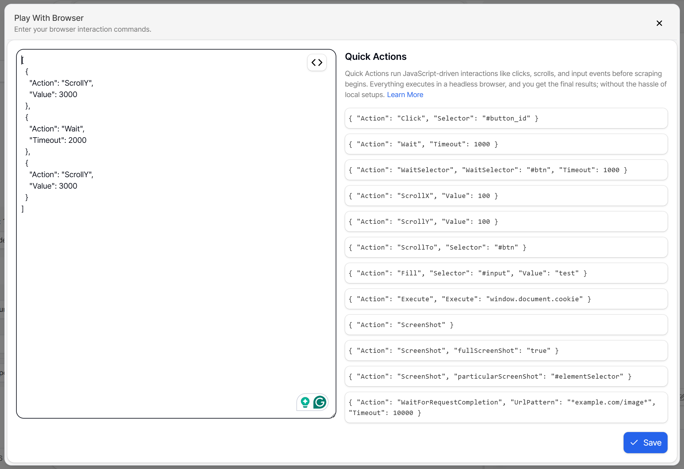 Configuring the Scrape.do Web Scraping API for automated scrolling
