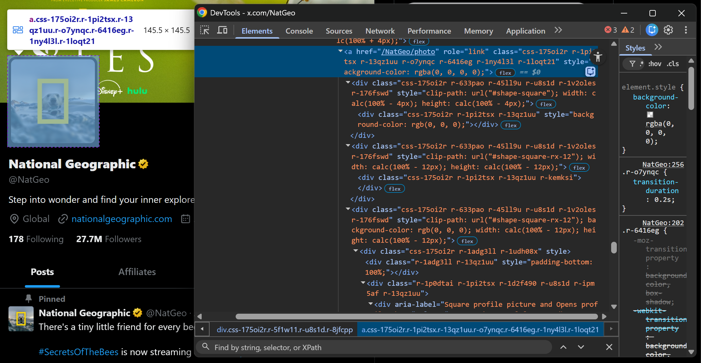 Inspecting the profile picture HTML node