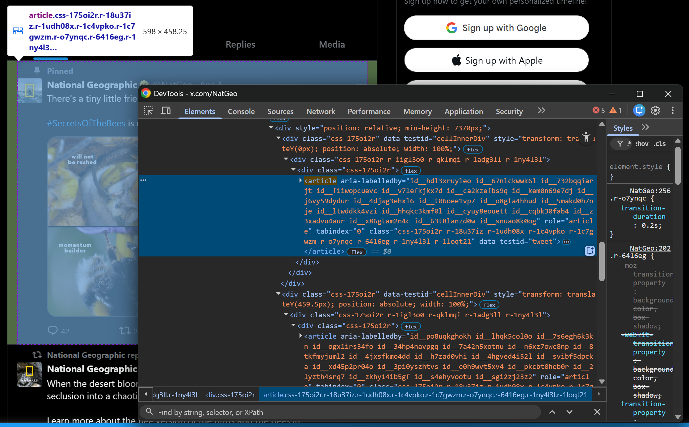 The HTML of a Tweet node