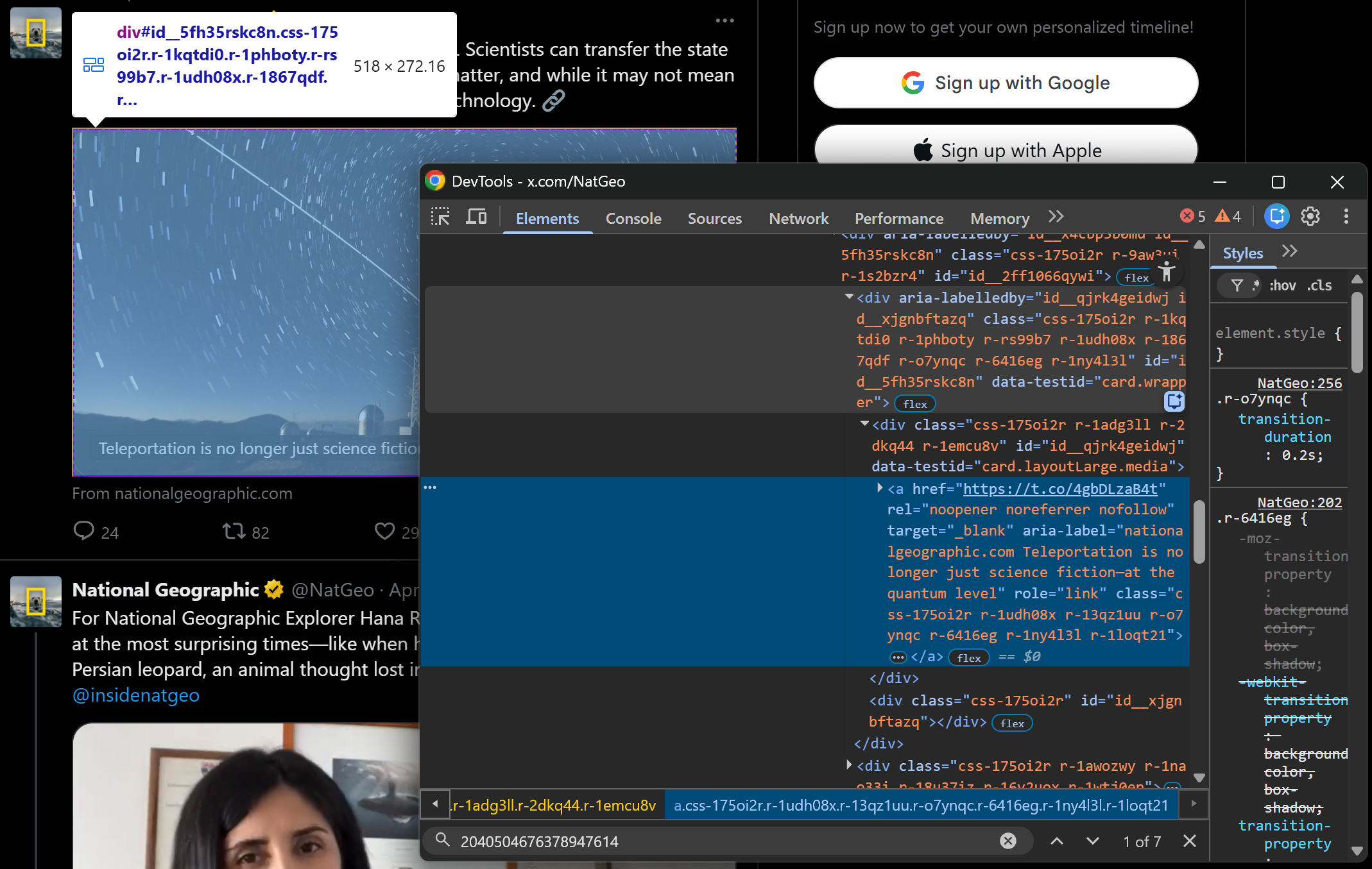 Inspecting a Tweet with an embed