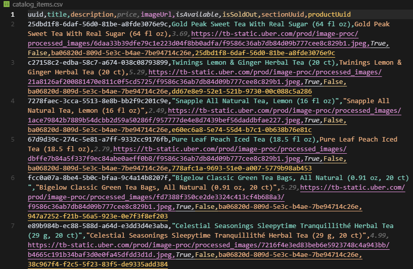 Uber Eats category products extracted to CSV
