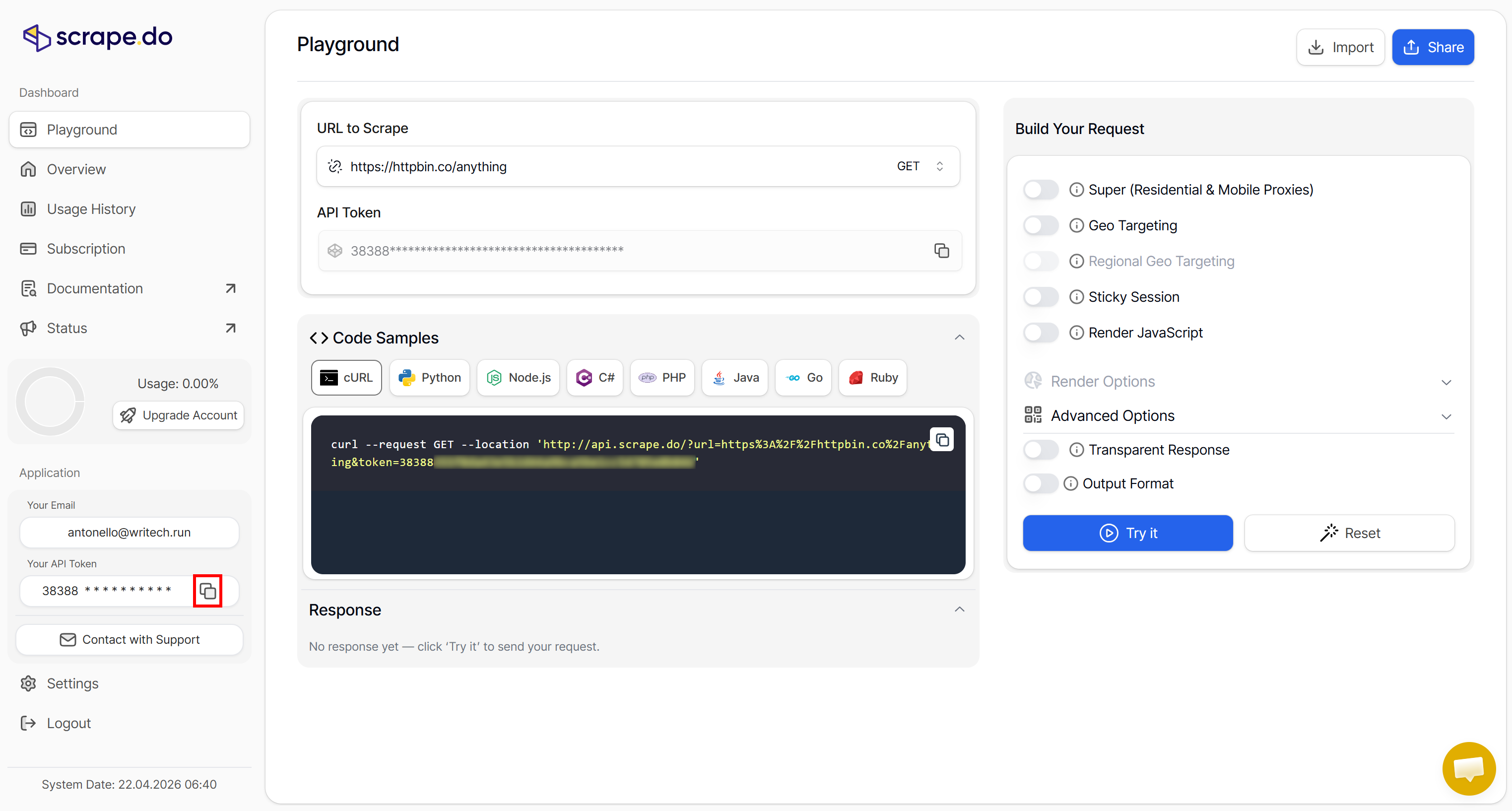 Copying your Scrape.do API token