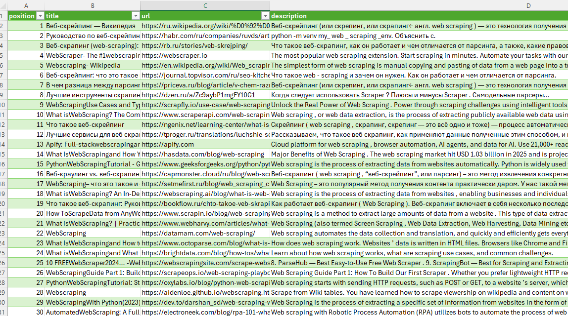 Search results CSV output